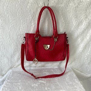 Ostrich Textured Bag Purse "R" Metal Accents